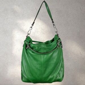 Coach Brooke Hobo Green Pebbled Leather Shoulder Bag F16618 Chain Strap